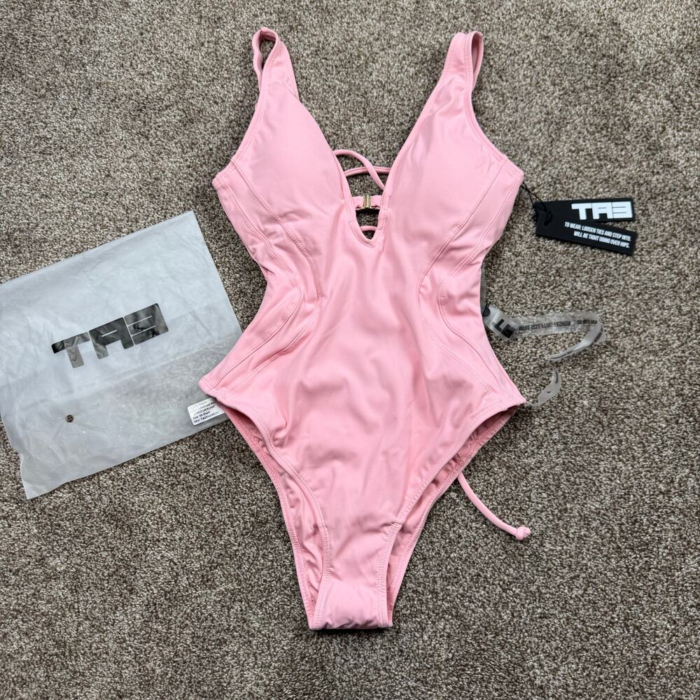 TA3 Sculpting Swimsuit Brazilian Plungey Keyhole XS Short Flamingo Pink NWT Sexy